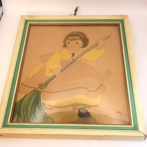 Vintage Fern Bisel Peat Signed Grirl Sweeping Floor Framed Print